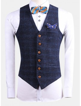 British Style Bussiness Casual Chest Single Pocket Checked Vest for Men