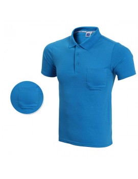 Men Summer Golf Shirt Multicolor Turn-down Collar Front Pocket Short Sleeve T Shirt