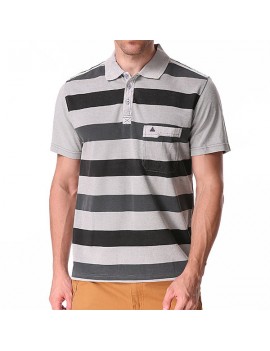 Cotton Stripe Printed Turn-down Collar Short Sleeve Casual Business Golf Shirt for Men