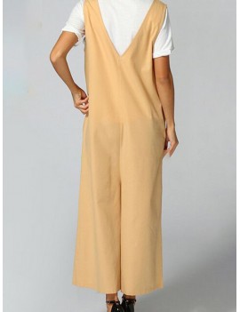 V-neck Straps Overhead Jumpsuit With Loose Wide Leg