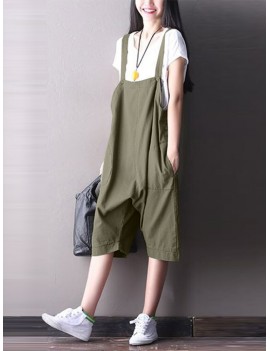 Strappy Solid Color Wide Legs Pockets Jumpsuit