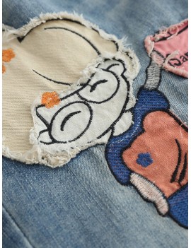 Cartoon Patch Embroidery Elastic Waist Casual Jeans